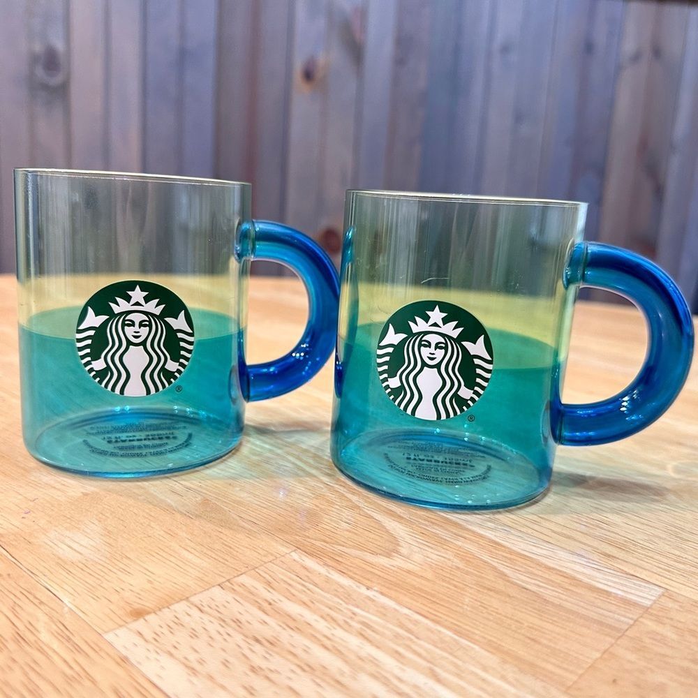 Starbucks Summer 2021 Sea Green Ocean Blue Glass Coffee Mug Green Siren 12 oz